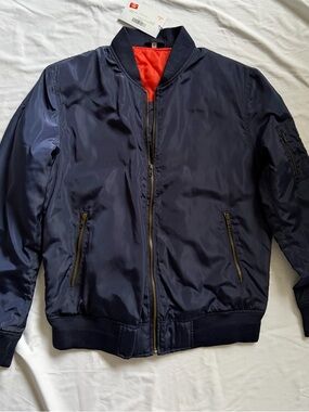 Men’s Navy Bomber Jacket with Orange Lining